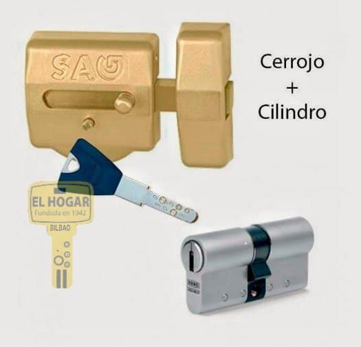 Cerrojo alta seguridad SAG EP50, con inserto Keso 8000 y bombillo alta seguridad Keso 8000, llaves iguales. Ferretería EL HOGAR Bilbao